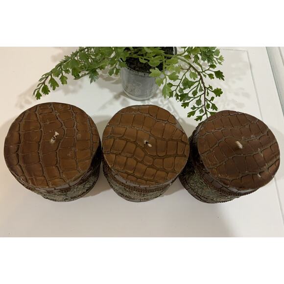 Vtg Ornate Bronze Gold Green Acanthus Leaf Snake Skin Pillar Candles Lot Of 3 - Picture 4 of 8